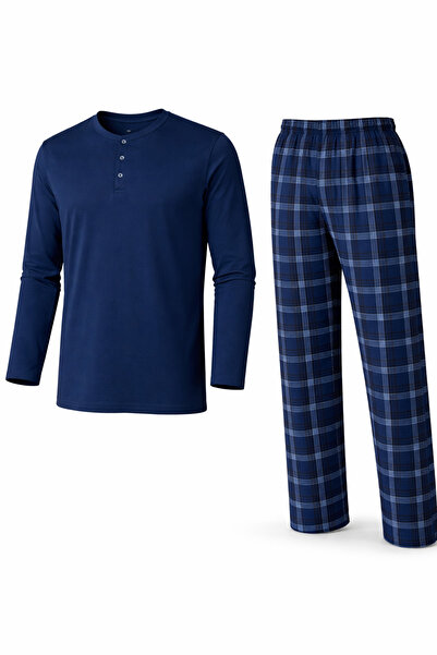 Mutlu City Ανδρικό σετ πιτζάμες ελαφρύ μακρυμάνικο με 3 κουμπιά καρό κάτω μέρος 16652