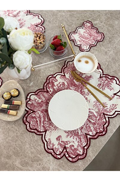 Çiçek Bordo Fransız Desen Amerikan Servis 2’li