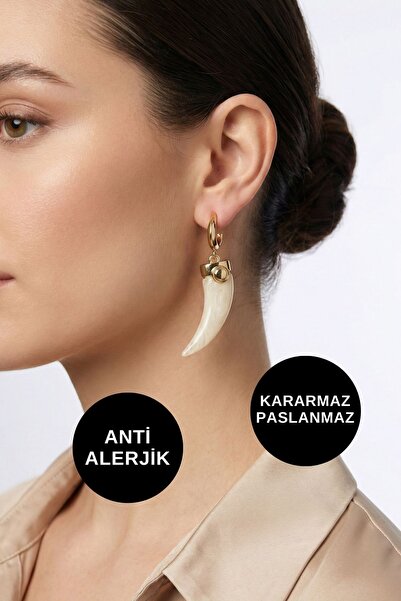 KAYOUBI Kadın Antialerjik Kararmaz Suya Dayanıklı Sallantılı Kemik Taşlı Gold...