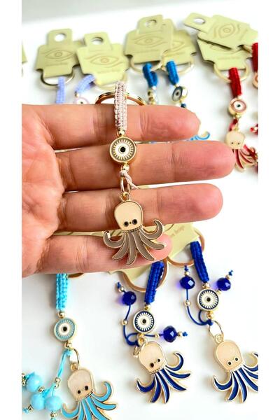 Cassime Beige Octopus Gold Plated Evil Eye Keychain