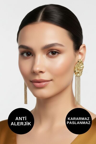 KAYOUBI Kadın Antialerjik Kararmaz Suya Dayanıklı Uzun Sallantılı Zincir Gold...