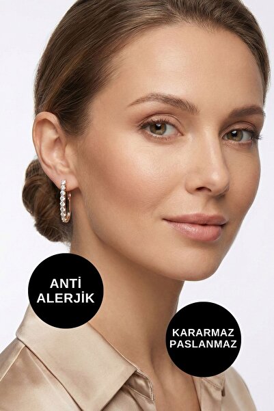 KAYOUBI Kadın Antialerjik Kararmaz Suya Dayanıklı 8 Zirkon Taşlı İnce Uzun Go...
