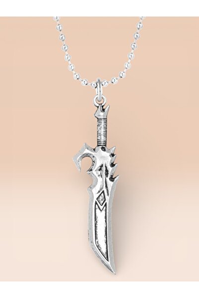 Mia Aurora قلادة على شكل سيف فضية اللون مع سلسلة كروية للجنسين بمظهر معدني رائع