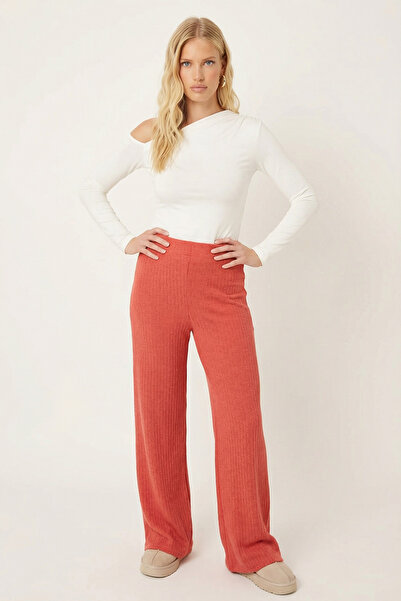 armonika Women's Orange Soft Textured Stretch Fabric Pants Arm-26K001090