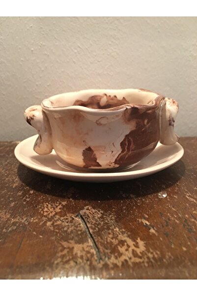 seramikanaz Handmade Ceramic Brown Cream Marbling Coffee Cup