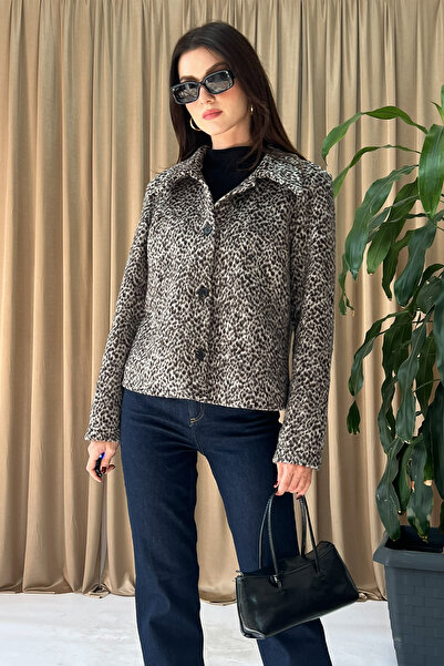 Klex Women's Leopard Print Button down Short Jacket – Collared, Long Sleeve, ...