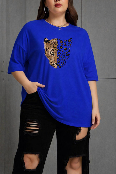 DM DOLCE MORE Tricou unisex cu imprimeu leopard de marime mare