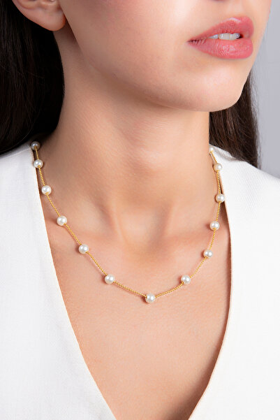 Elika Silver 925 Ayar Gümüş Sıralı İncili Zincir Kolye