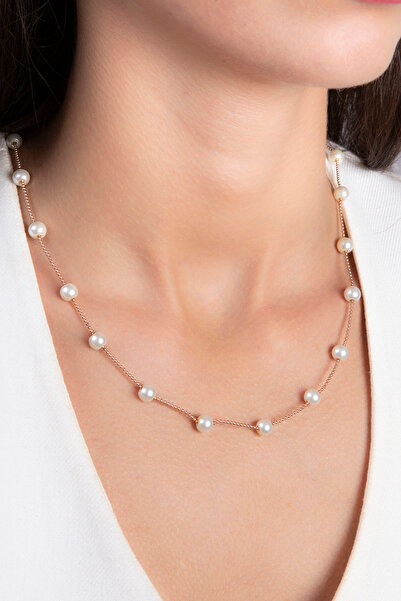 Elika Silver 925 Ayar Gümüş Sıralı İncili Zincir Kolye