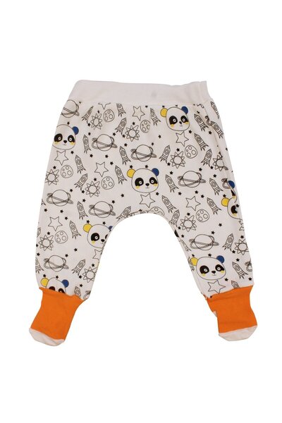 bebegen Baby Boy White Orange Socks with Panda Planet Pattern Single Bottom