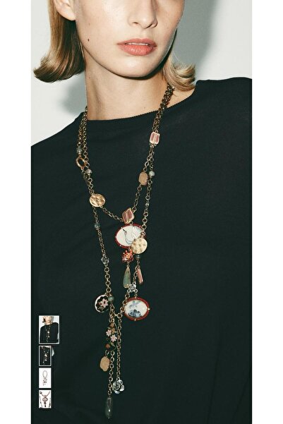 Unzilee طقم قلادة من الراتنج ماركة زرا مع حلقتين ودلاية