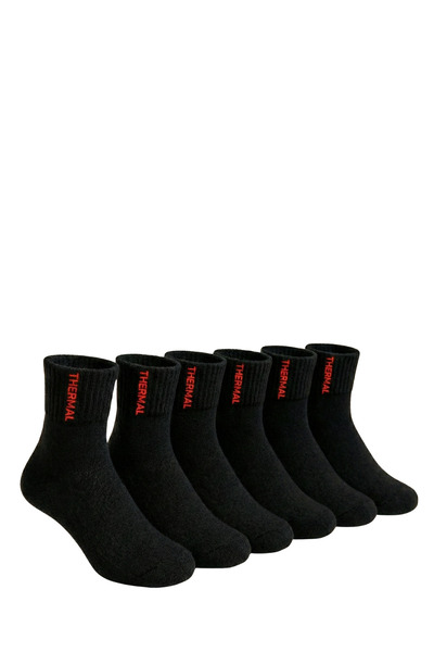 Asden Tekstil 6 Pairs Women's Thermal Terry Socks - Winter Soft - Premium Cotton - Toe Stitch-Free (Black)