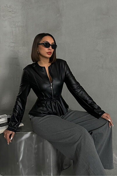 MODA Black Faux Leather Zipper Jacket