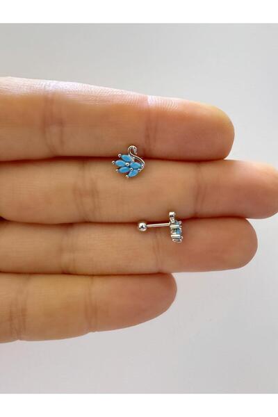 Arescollection 1 adet mavi zirkon taşlı kuğu tragus helix lobe uyumlu piercing