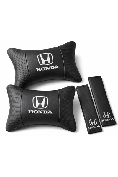 mutlu oto aksesuar Honda Beyaz Nakışlı Oto Boyun Yastığı + Emniyet Kemer Pedi...