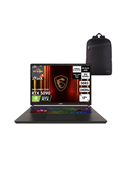 MSI Vector 17 HX AI Ultra 9-275HX 64GB 4 TBSSD RTX5090 17" Win11Home + S.Çant...