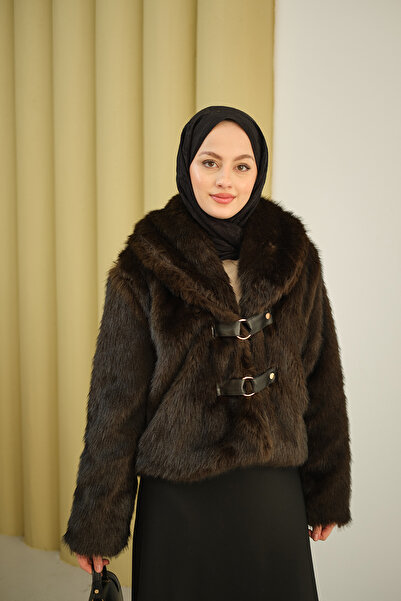 LOCCO Women's Leather Belted Fur Brown