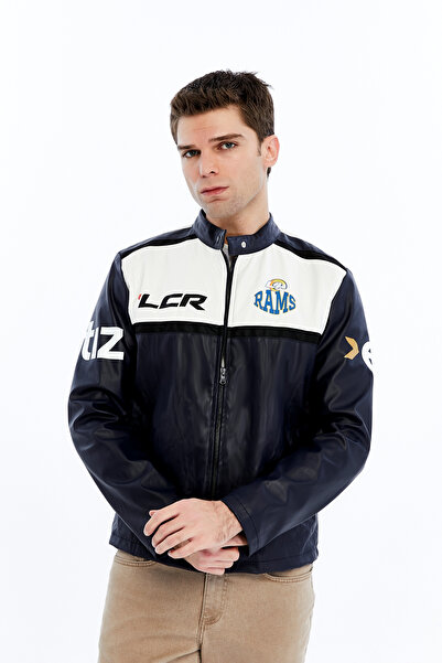 CHOS7N Men's Oversized Transfer Printed Motorcyclist Biker Jacket Racer College Coats Striped Zip up Coat