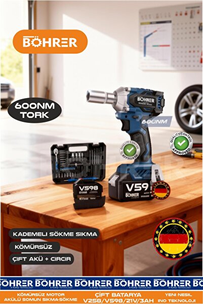 BÖHRER ALMAN DESİGNE 600 NM +CIRCIR 40 PARÇA ÇİFT AKÜLÜ KÖMÜRSÜZ AKÜLÜ SOMUN ...