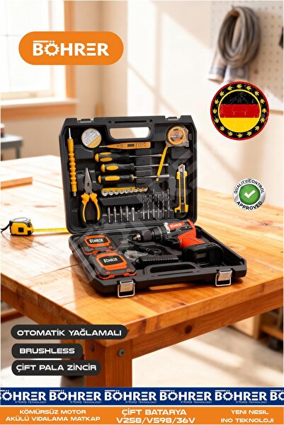 BÖHRER PROFEYONEL PENSELİ + FULL SET YENİ MODEL KÖMÜRSÜZ 36V 5AH ÇİFT BATARYA...