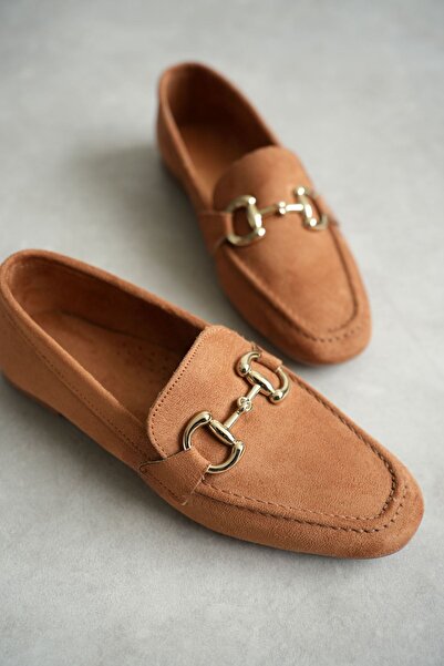 MODAADAM حذاء باليه نسائي من Pixo بنعل مسطح - جلد سويدي أسمر