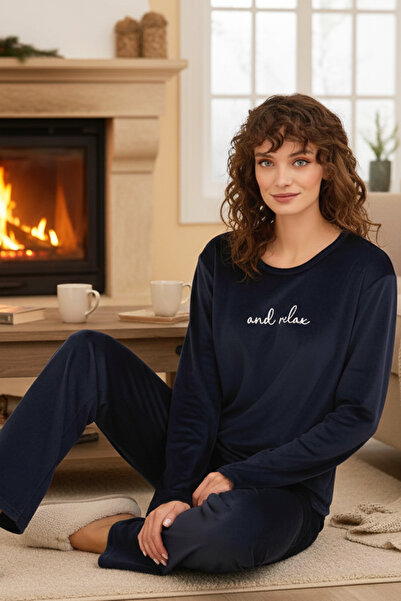 REMSA Дамски комплект пижама от кадифена материя 13166-2785 Тъмносин03