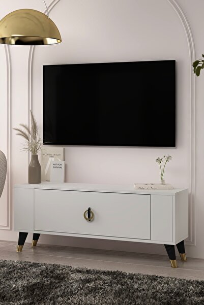 DEMONTE DECOR TV1353DD RETRO-32 TV SEHPASI BEYAZ-SİYAH-ALTIN