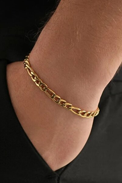 Takı Dükkanı Figaro Stainless Steel Bracelet Unisex Men's Bracelet Chain Imprint Ack06B-3