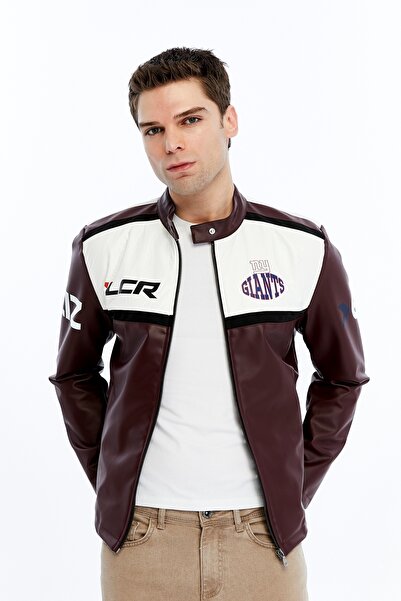 CHOS7N Men's Oversized Transfer Printed Motorcyclist Biker Jacket Racer Colle...