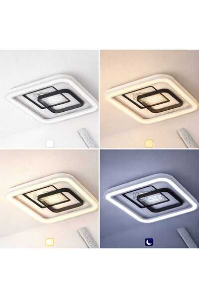 CanAydınlatma Tavana Sıfır Plafonyer Kumandalı Avize 4 Renk LED (Beyaz Sarı G...