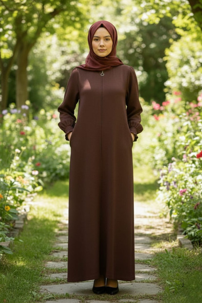 BNZ TEKSTİL Aerobin Fabric Hijab with Pockets and Zipper - Casual Comfortable...