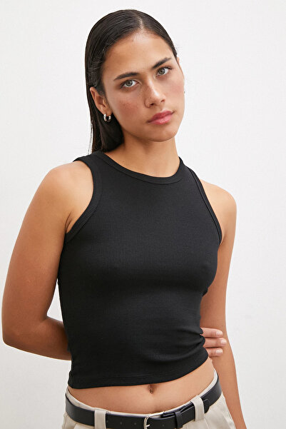 TRENDQUEL guler rotund Top Negru