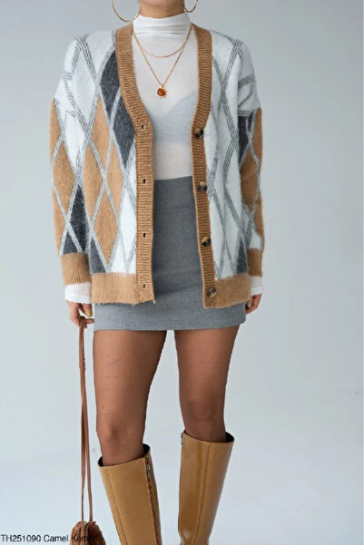 cemo Baklava Desenli V Yaka Triko Hırka