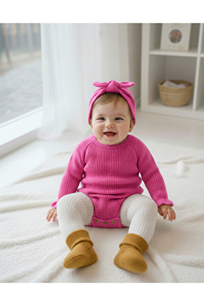 Nimini Kids Buttoned Ruffle Sleeve Detailed Knitwear Baby Girl Bodysuit (with...