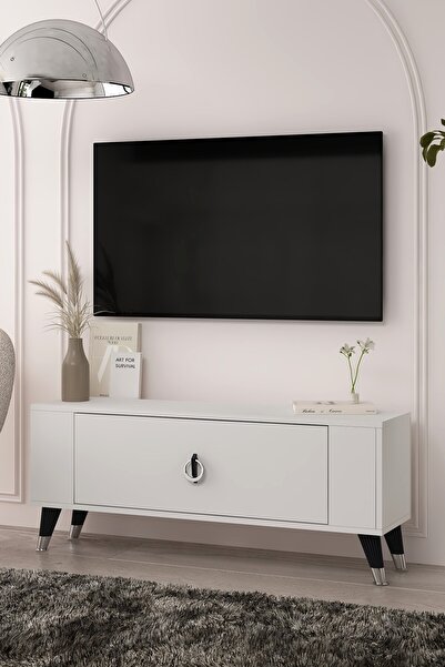 DEMONTE DECOR TV1353DD RETRO-32 TV SEHPASI BEYAZ-SİYAH-GÜMÜŞ