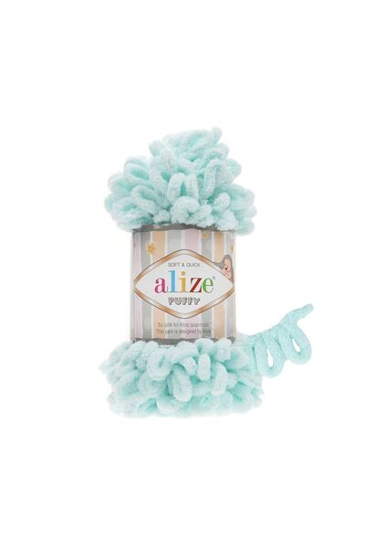 Alize (5 pieces) Puffy 15-count hand-knitting yarn, green, aqua, Panduf blanket, weft yarn, cardigan, mop yarn