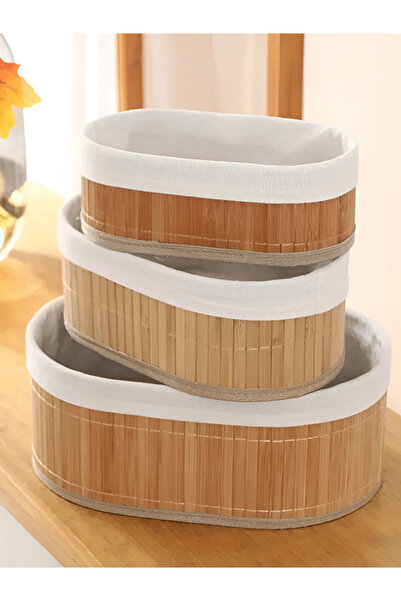 ERKUGO Bamboo 3-Piece Oval Box Organizer Set – Natural Bamboo Storage and Organizer Set