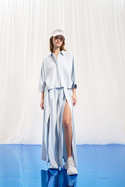 VDR Açik Gri interlok Crop Gömlek 17002