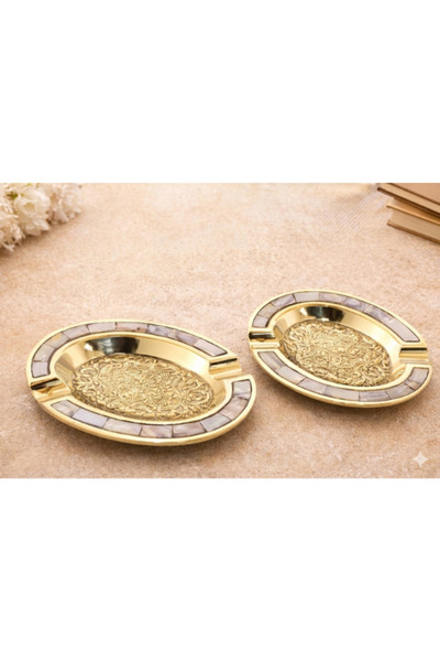 chakran store İşlemeli Pirinç Küllük Seti 2 Adet 14 cm