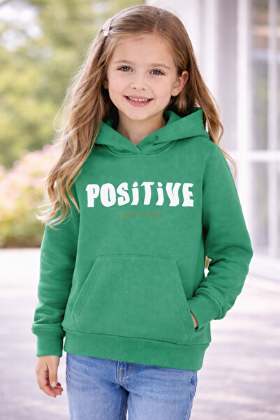 Atabay Kids ATABAY 198-12-25 سويت شيرت بناتي بغطاء رأس إيجابي مطبوع جيوب 3 خي...