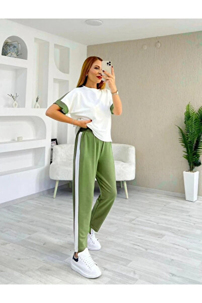 stelol Di̇nç Store 44 Women's Modal Textured Fabric Suit with Side Stripes