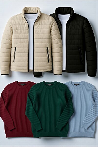 Gameyal 5-Piece Men's Winter Combination Pack – 2 Puffer Jackets + 3 Corded F...