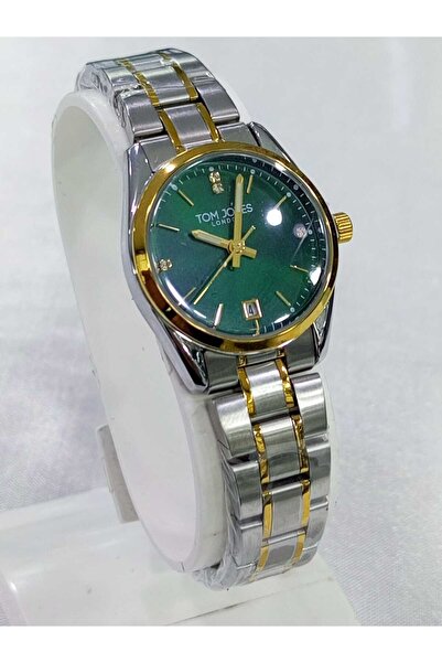 Tom Jones çelik kordonlu, altın sarılı, takvimli, içi yeşil, su geçirmez, 2 y...