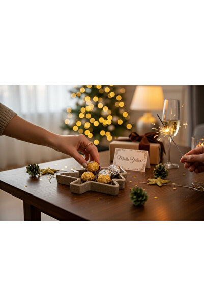 MARWOOD Doğal Taş Mermer Çam Ağacı Tepsi | Yılbaşı Dekoratif Sunum Kasesi