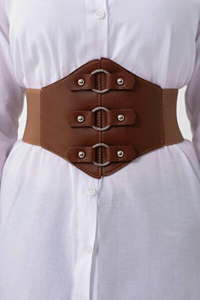 MODAM HİFA حزام مطاطي بتفاصيل حلقات، حزام كورسيه، حزام نسائي، حزام فستان، حزام قميص