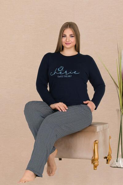 REN Γυναικείο κοστούμι πιτζάμα με μακριά μανίκια, μεγάλου μεγέθους, με λεπτομέρεια τσέπης, ύφασμα βισκόζης