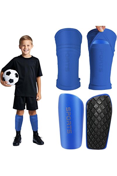 FYNDO Soccer Shin Guards with Inserted Pocket (Blue, Medium)