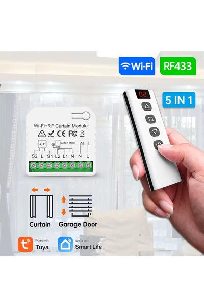 ECE OTOMASYON Wifi akıllı Perde Panjur kontrol modülü + 5 Kanal RF kumanda