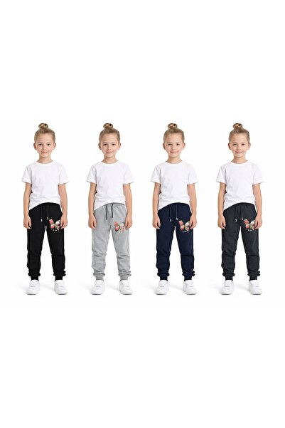 Eşofmancım Girl's Transitional 4-Piece Set Sweatpants Butterfly Printed