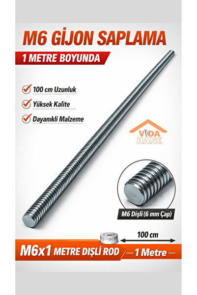 Std VİDA HANE M6 GALVANİZLİ GİJON SAPLAMA 1METRE SONSUZ DİŞ
